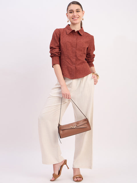 Madame Coffee Embroidered Cotton Rayon Full Sleeve Shirt