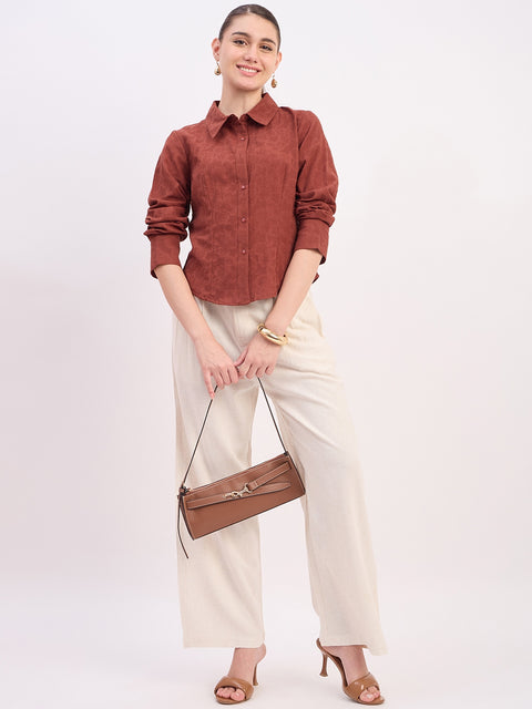 Madame Beige Rayon Linen Relaxed Fit Full Length Trousers
