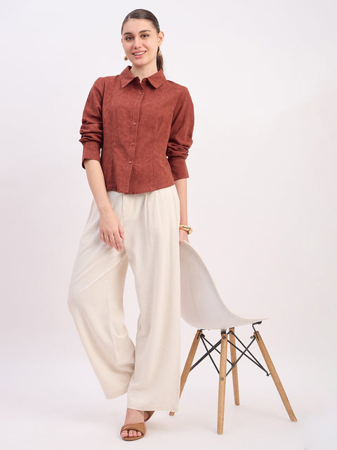 Madame Beige Rayon Linen Relaxed Fit Full Length Trousers