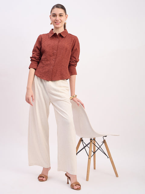 Madame Coffee Embroidered Cotton Rayon Full Sleeve Shirt