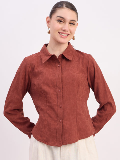 Madame Coffee Embroidered Cotton Rayon Full Sleeve Shirt