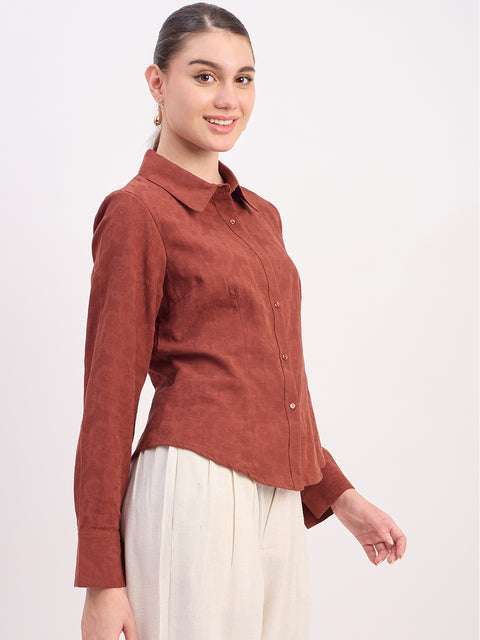 Madame Coffee Embroidered Cotton Rayon Full Sleeve Shirt