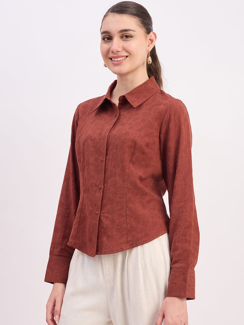 Madame Coffee Embroidered Cotton Rayon Full Sleeve Shirt