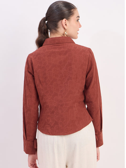 Madame Coffee Embroidered Cotton Rayon Full Sleeve Shirt