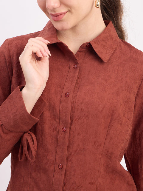 Madame Coffee Embroidered Cotton Rayon Full Sleeve Shirt