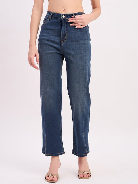 Madame Steel Blue BCI Cotton Whiskered Straight Fit Cropped Jeans