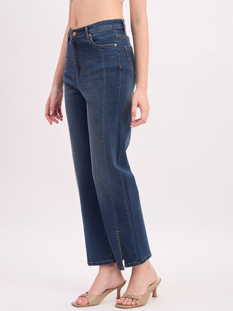 Madame Steel Blue BCI Cotton Whiskered Straight Fit Cropped Jeans