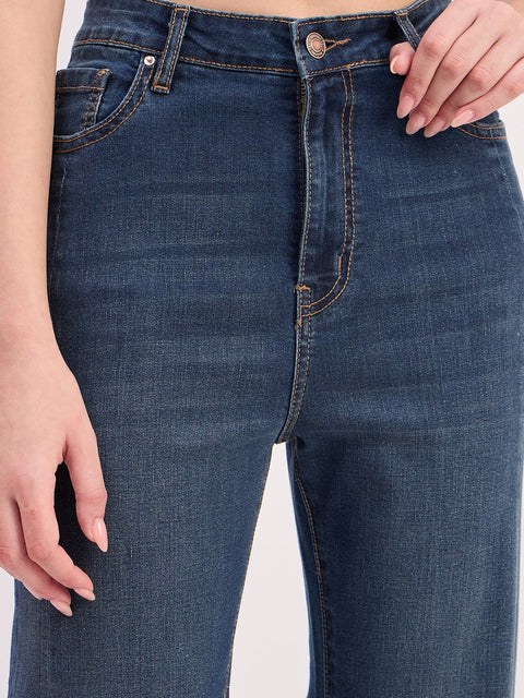 Madame Steel Blue BCI Cotton Whiskered Straight Fit Cropped Jeans