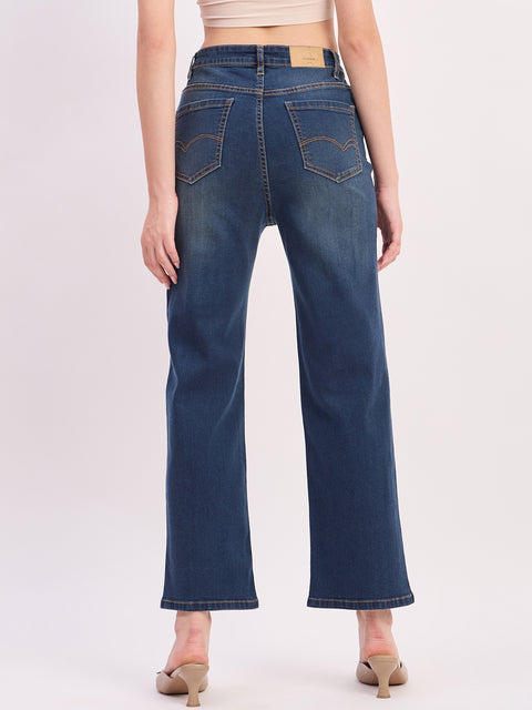 Madame Steel Blue BCI Cotton Whiskered Straight Fit Cropped Jeans