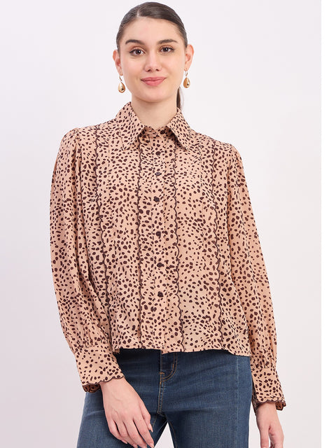 Madame Beige Printed Full Sleeve Shirt