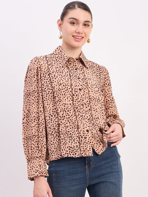 Madame Beige Printed Full Sleeve Shirt