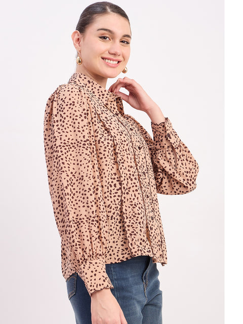 Madame Beige Printed Full Sleeve Shirt