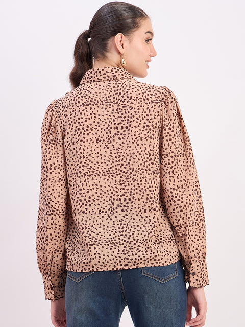 Madame Beige Printed Full Sleeve Shirt
