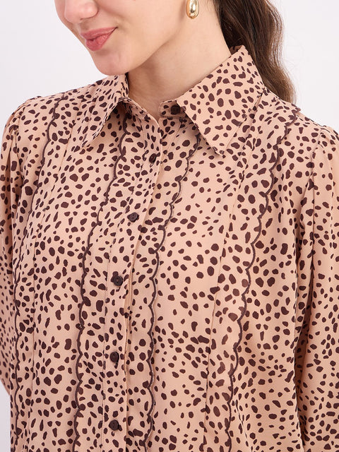 Madame Beige Printed Full Sleeve Shirt