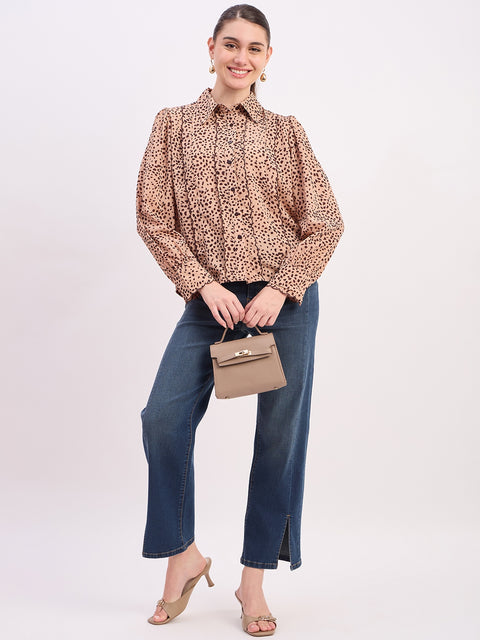 Madame Beige Printed Full Sleeve Shirt