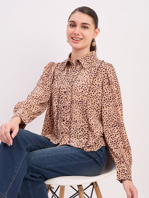 Madame Beige Printed Full Sleeve Shirt