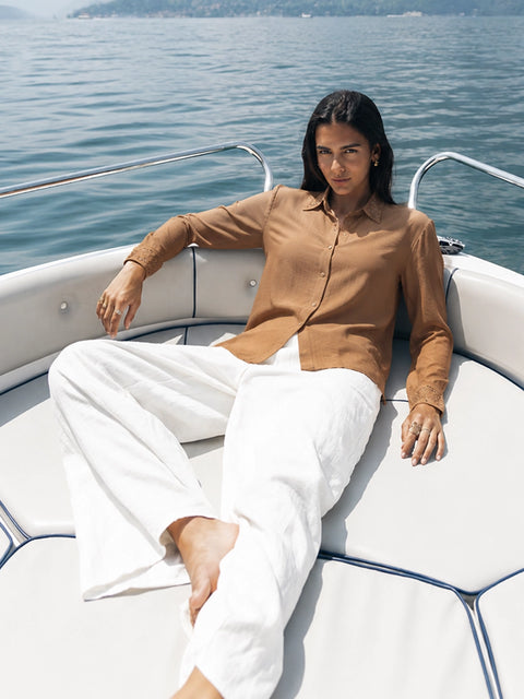 Madame Solid Brown Rayon Blend Shirt