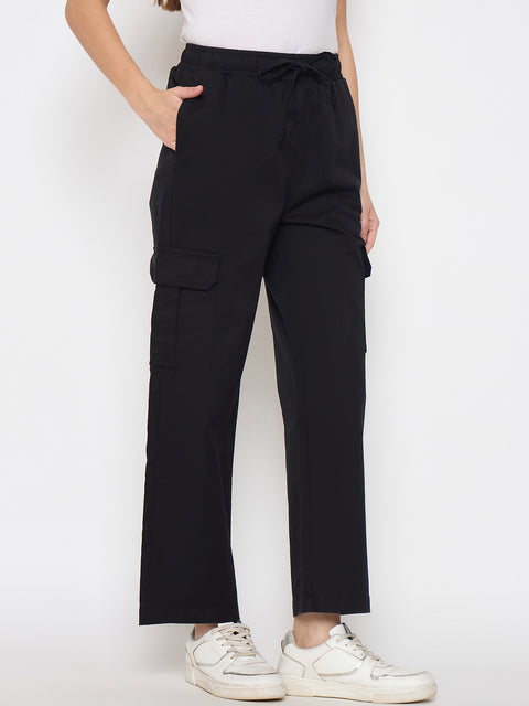 Madame Cotton Straight Black Cargo Pants