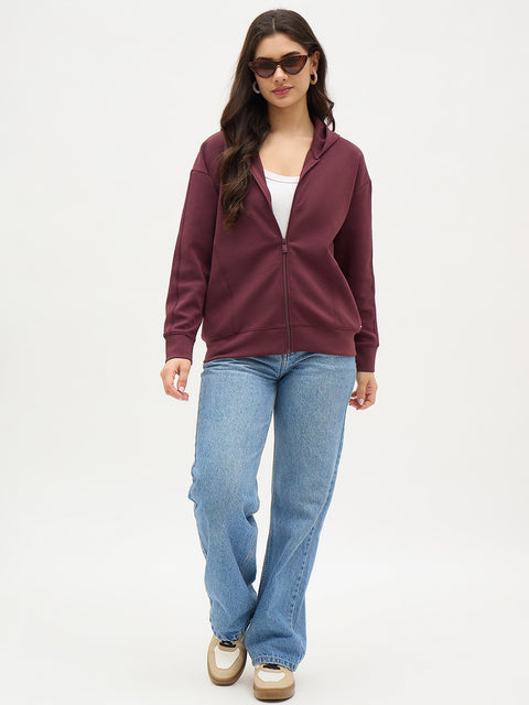 Madame Wine Solid Zipper Hoodie