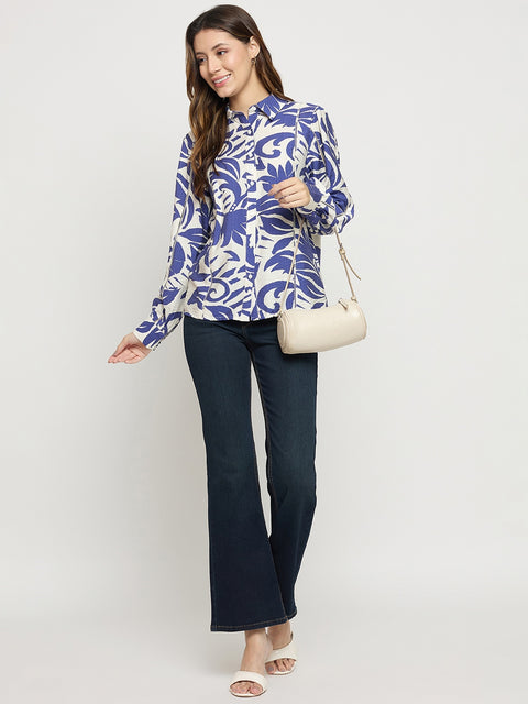 Madame Blue Rayon Full Sleeve Midi Shirt