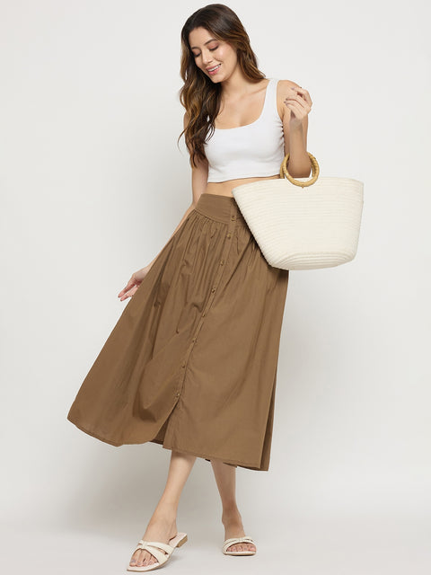 Madame Brown Cotton A-Line Midi Skirt