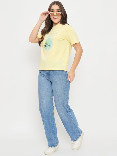 Madame Yellow Graphic Print Cotton T-Shirt