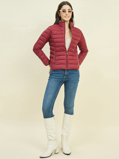 Madame Quilted Wine Red Puffer Jacket
