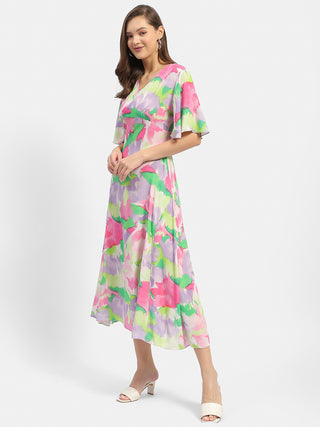 Madame Floral Print Pink Maxi Dress
