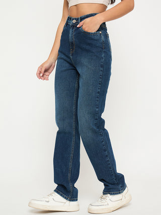 Madame Stone Wash Dark Blue Cotton Blend Jeans