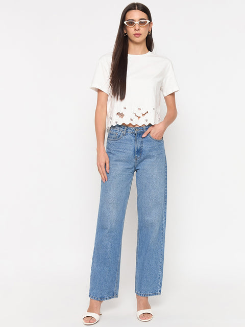 Madame White Puff-Sleeve Cotton Top