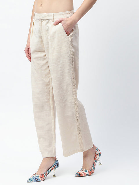 Madame Solid Ivory Straight Fit Trousers