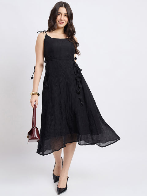 Madame Black Viscose Nylon A-Line Dress