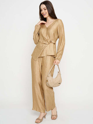 Madame Tie Knot Top and Straight Bottoms Golden Yellow Co-ord Set