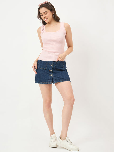 Madame Powder Pink Cotton-Blend Knit Top