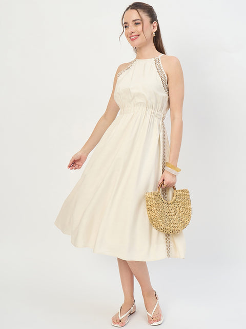 Madame Ivory Viscose Embroidery Trim Cami Midi Dress