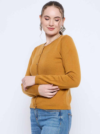 Madame Crew Neck Button Down Mustard Cardigan