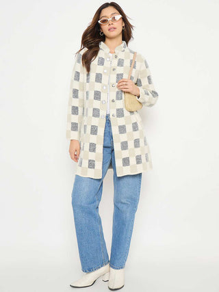 Madame Colorblock Mandarin Collar Long Cardigan
