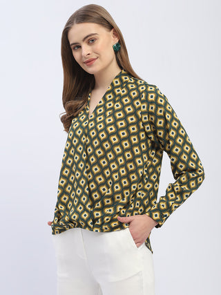 Madame Geometric Print Mustard Yellow Regular Top