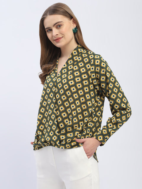 Madame Geometric Print Mustard Yellow Regular Top