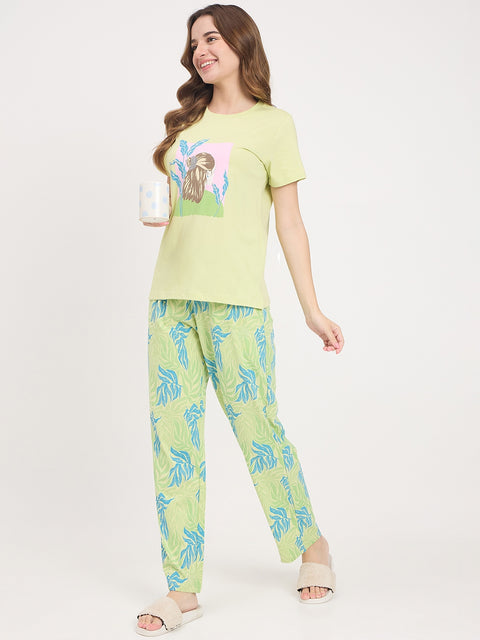 mSECRET Green Printed Cotton Night Suit