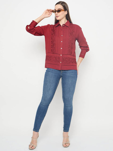 Madame Lace Detailed Rayon Blend Rosewood Shirt