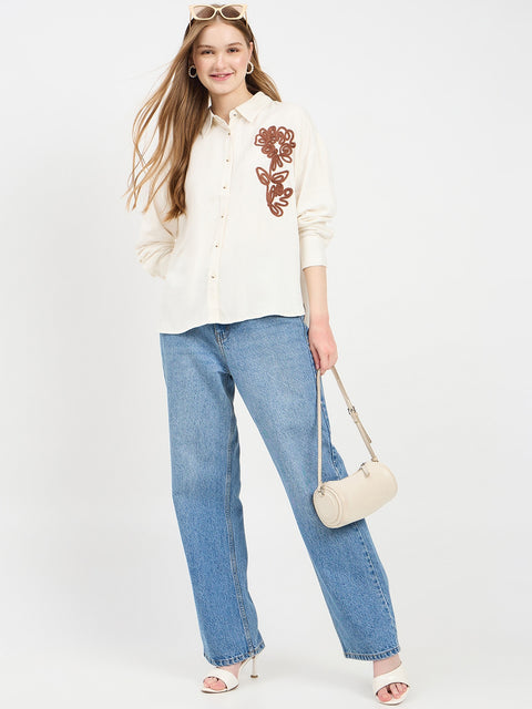 Madame Embroidered Off White Shirt