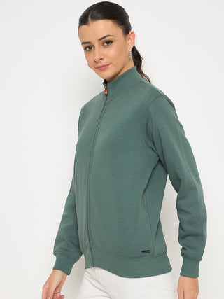 Madame Fleece T Neck Front Zip Blue Sweatshirt