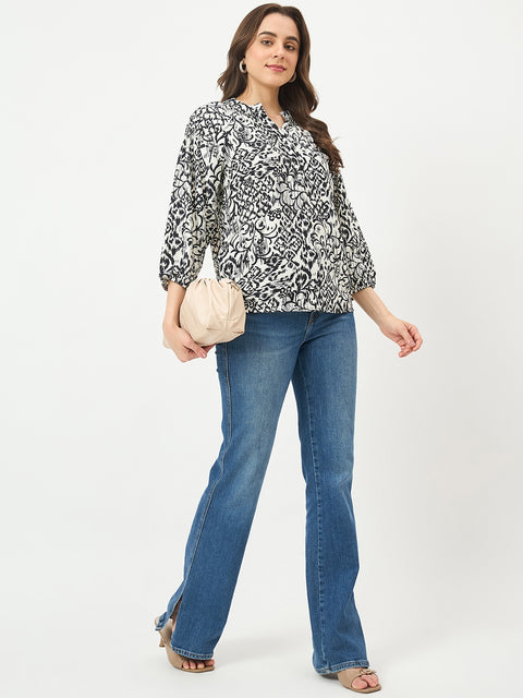 Madame Black Rayon-Blend Puff-Sleeve Top