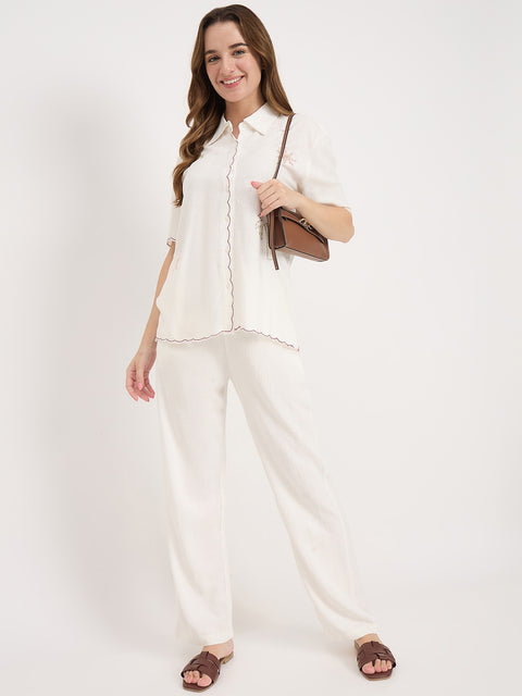Madame Off White Rayon Blend Coord Set