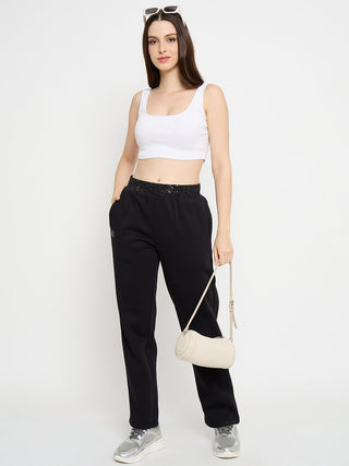 Madame Abstract Print Black Tapered Track Bottoms