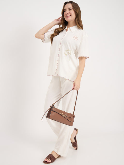 Madame Off White Rayon Blend Trousers