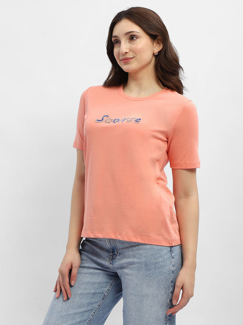 Madame Typography Salmon Cotton T-Shirt