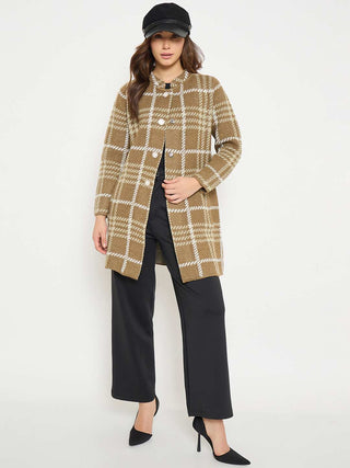 Madame Checkered Long Cardigan with Buttons
