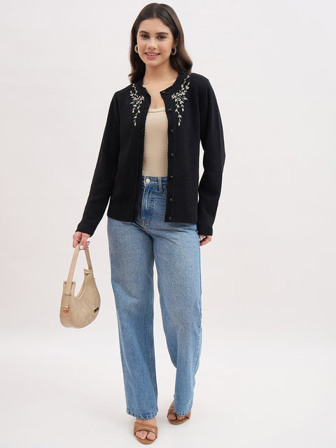 Madame Embroidered Black Cardigan